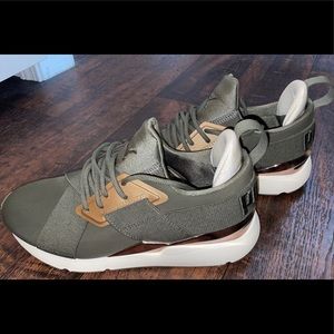 Olive green puma shoes
